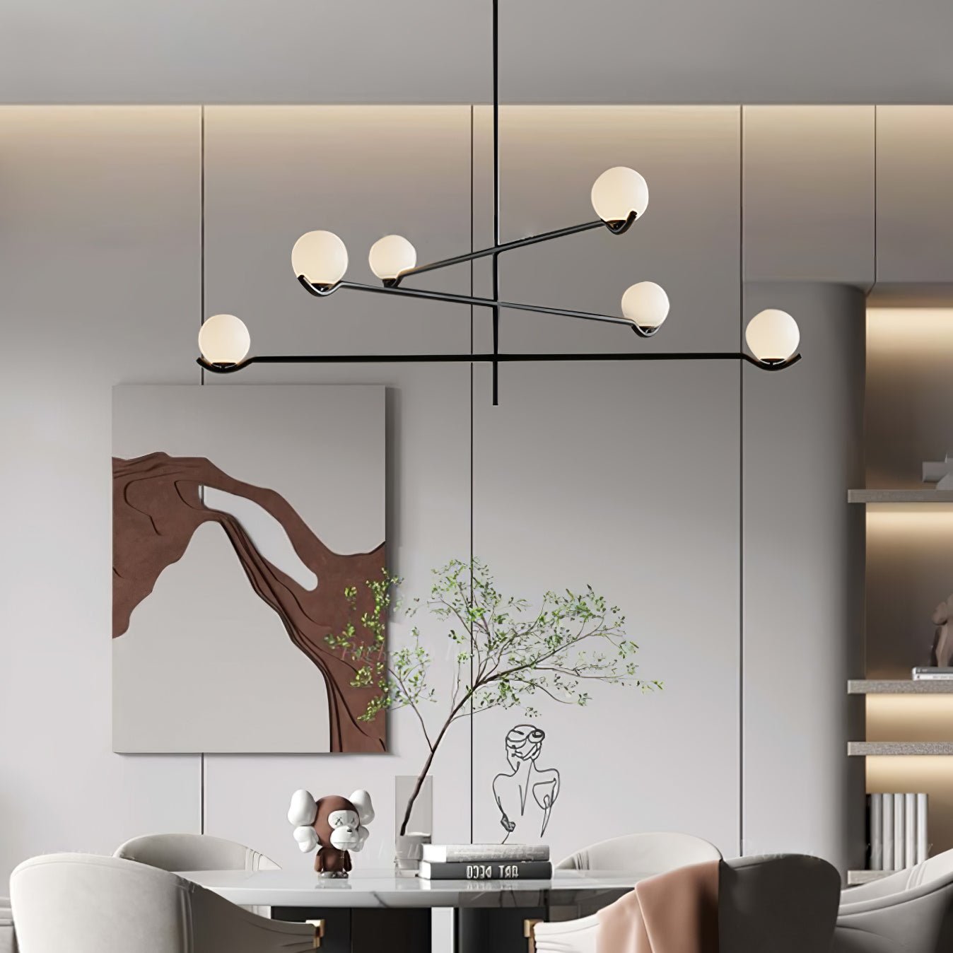 Baer pendant light cluster over a modern dining setting