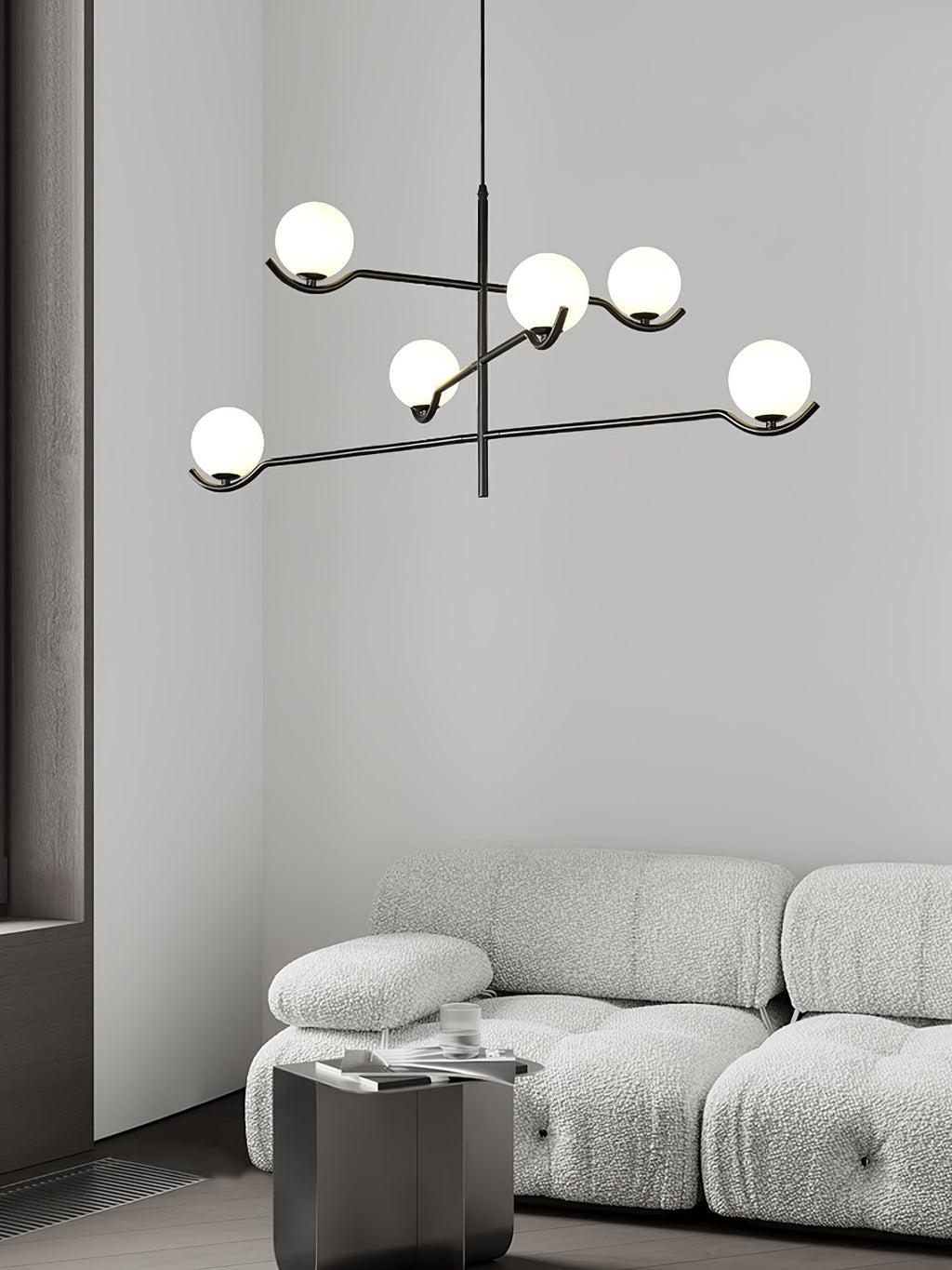 Baer pendant light with white glass shades and gold accents