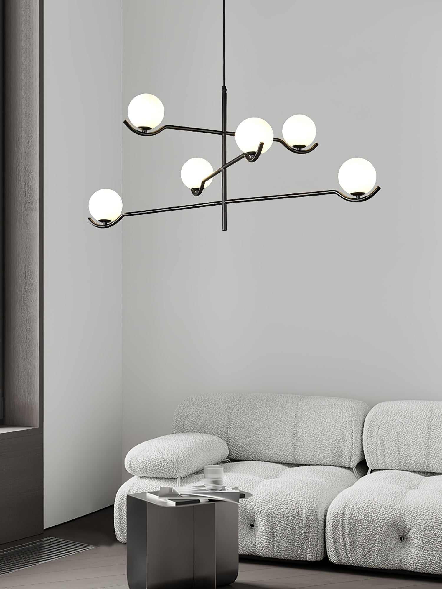Baer pendant light with white glass shades and gold accents