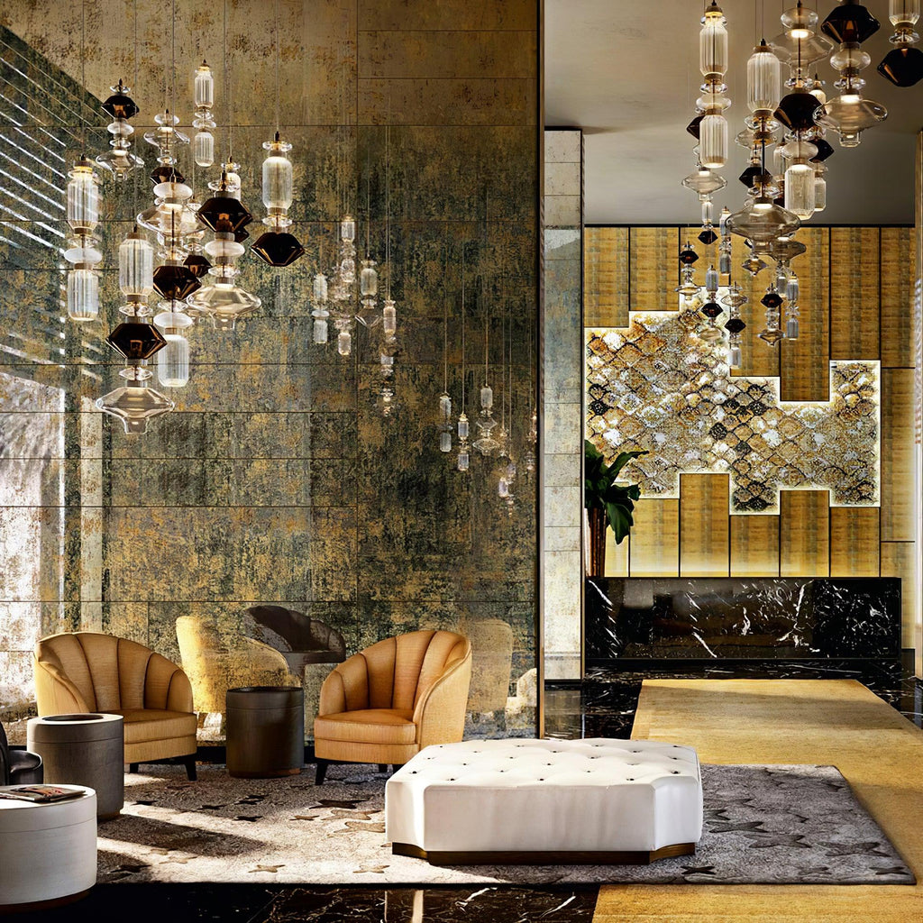 Handcrafted glass pendant light casting warm ambient light