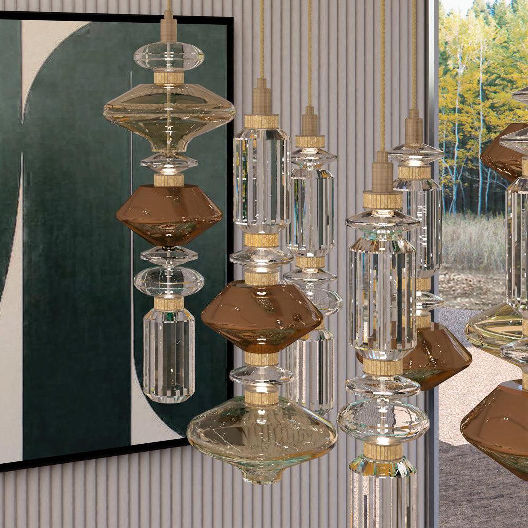 Sculptural glass globe pendant light with gold fitting