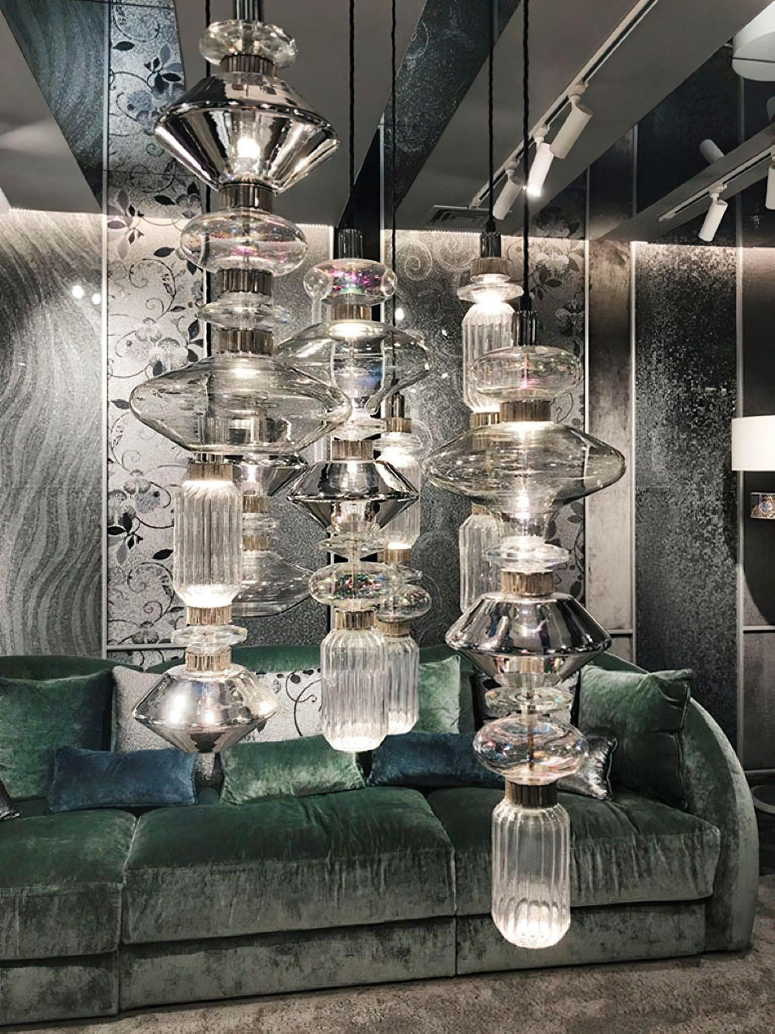 Ballet pendellampe, håndlavet glasskærm, guld, integreret LED