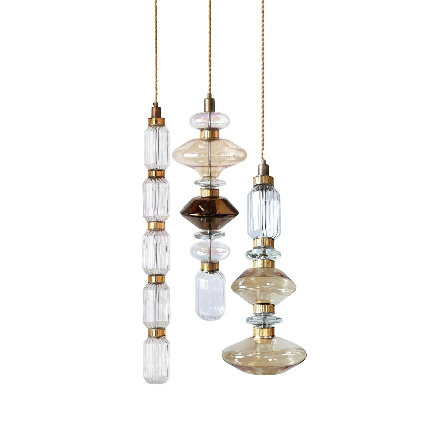Glass globe pendant light with gold cable hanging down