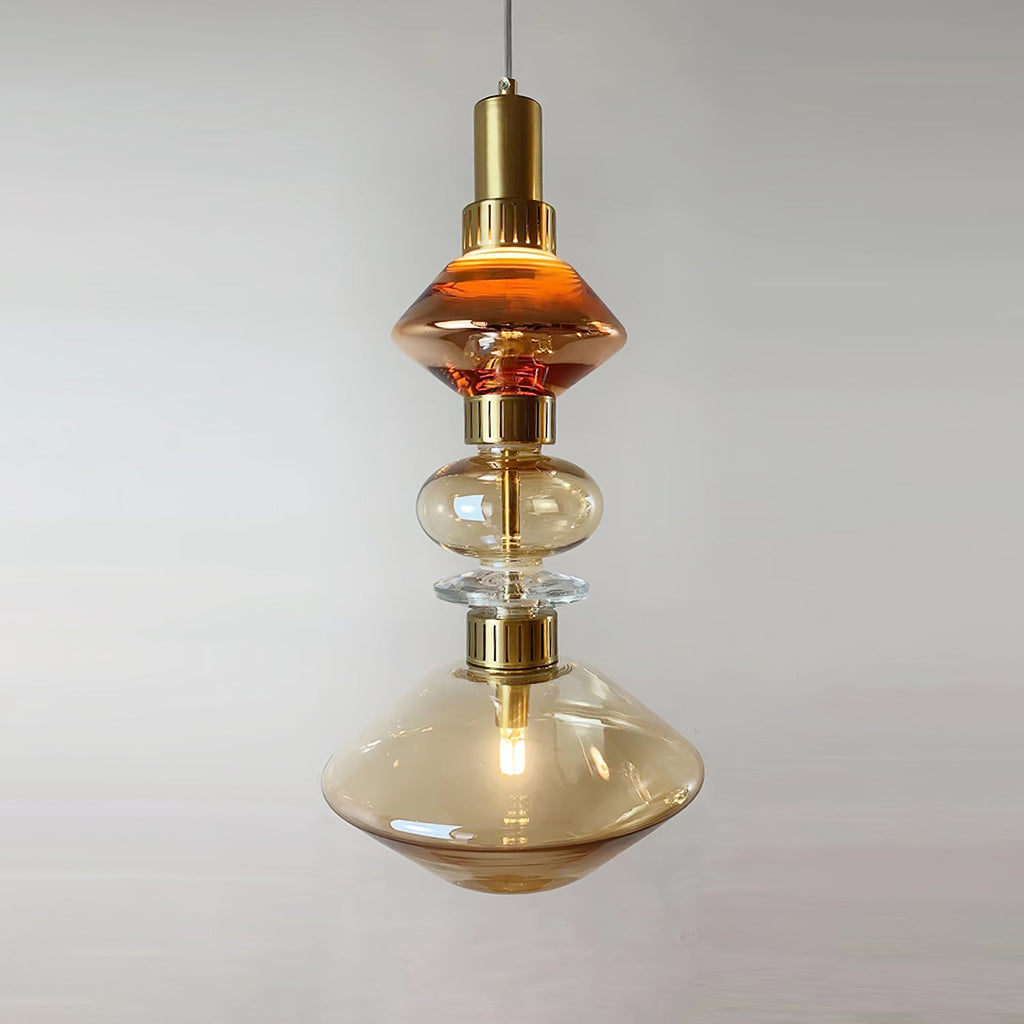 Ballet pendellampe, håndlavet glasskærm, guld, integreret LED