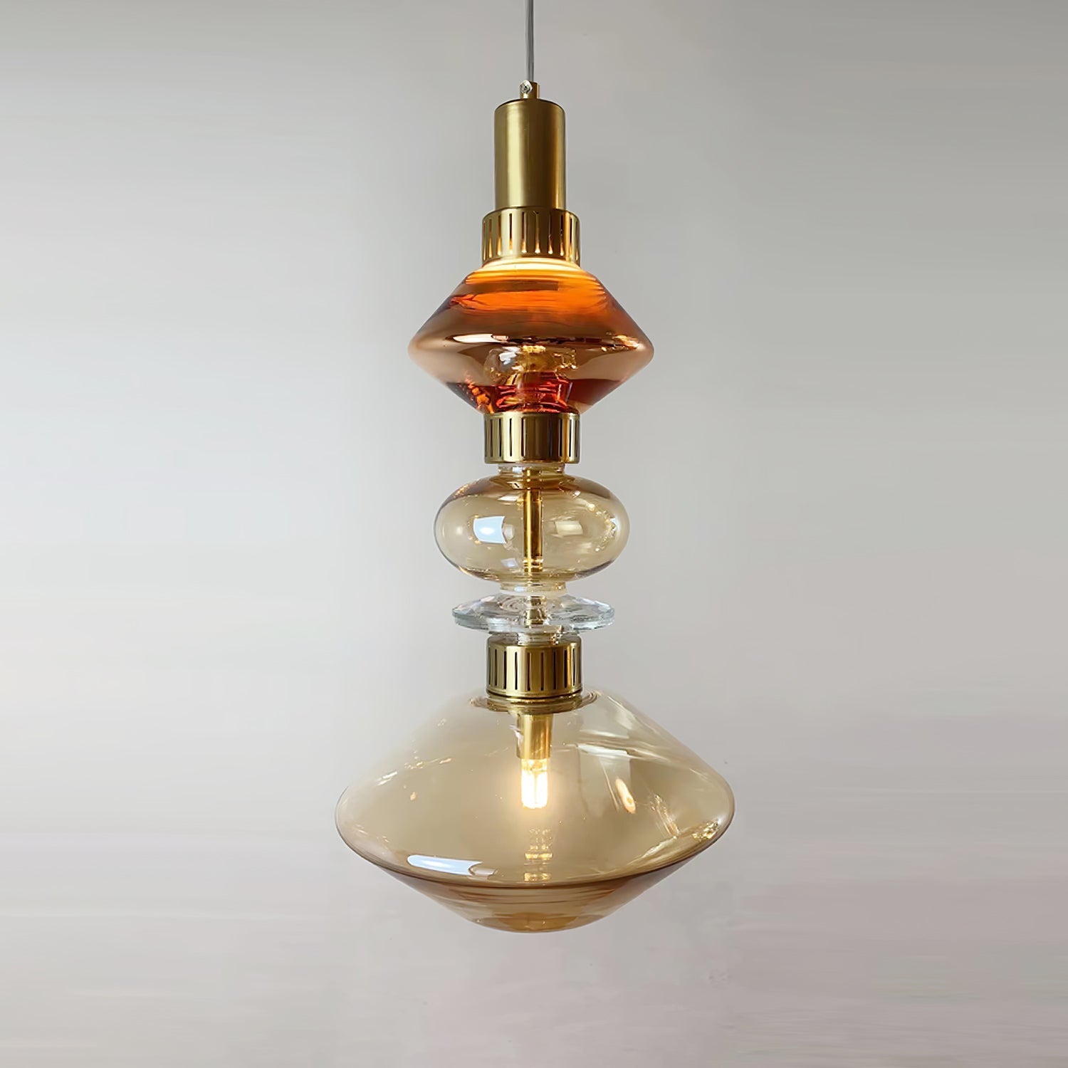 Ballet pendellampe, håndlavet glasskærm, guld, integreret LED