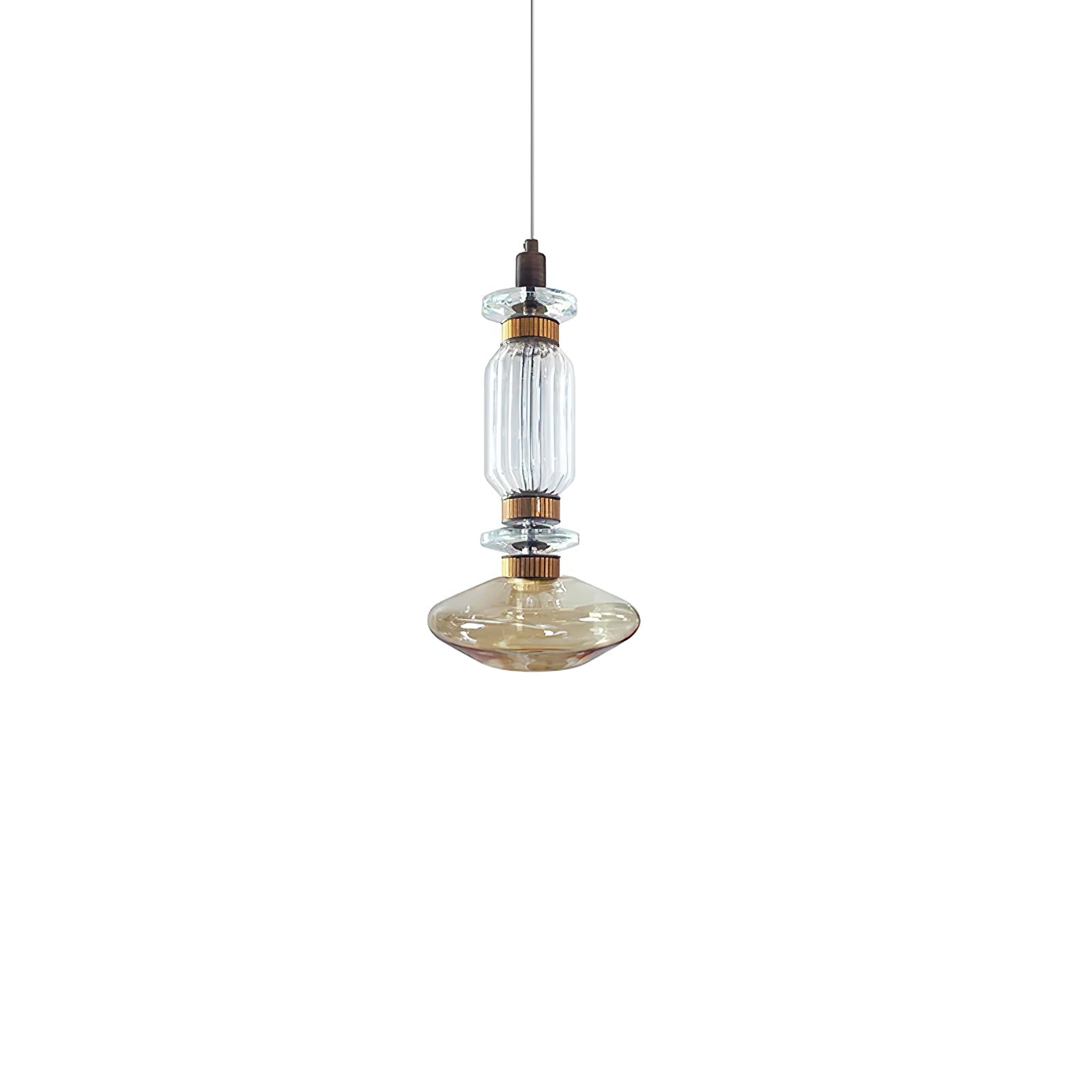 Glass globe pendant light with gold fitting hanging alone