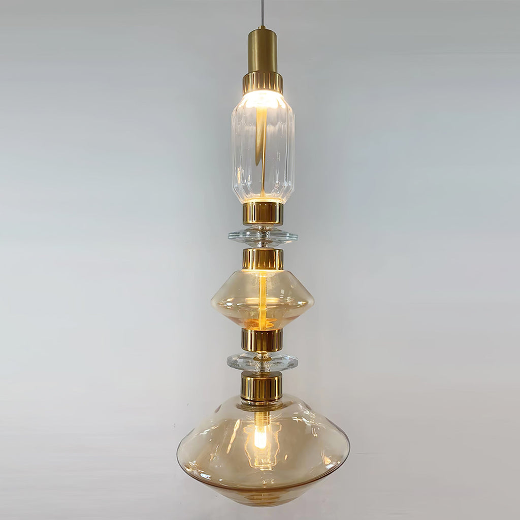Ballet pendellampe, håndlavet glasskærm, guld, integreret LED