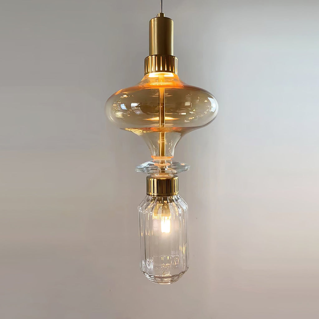 Ballet pendellampe, håndlavet glasskærm, guld, integreret LED