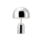 An isolated shot of this Clérachic table lamp in chrome, dome shade and cylindrical base on white.