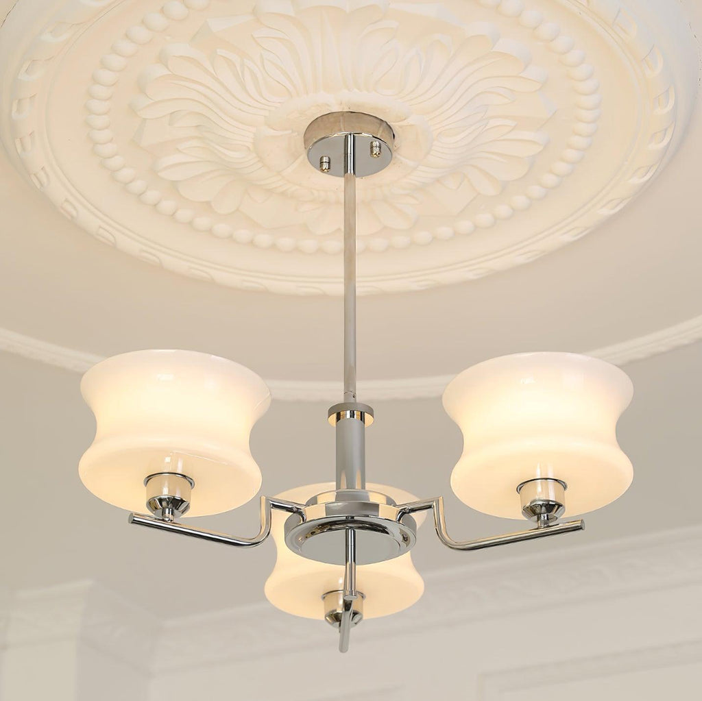 Vintage chandelier with gold frame and rounded glass globe shades
