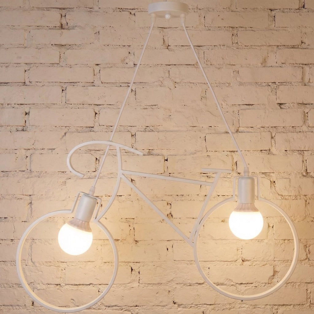 Luminária Pendente com Estrutura de Bicicleta em Ferro Preto, Design Nórdico de Dois Lumes, 12 Polegadas