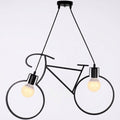 Luminária Pendente com Estrutura de Bicicleta em Ferro Preto, Design Nórdico de Dois Lumes, 12 Polegadas