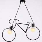 Luminária Pendente com Estrutura de Bicicleta em Ferro Preto, Design Nórdico de Dois Lumes, 12 Polegadas