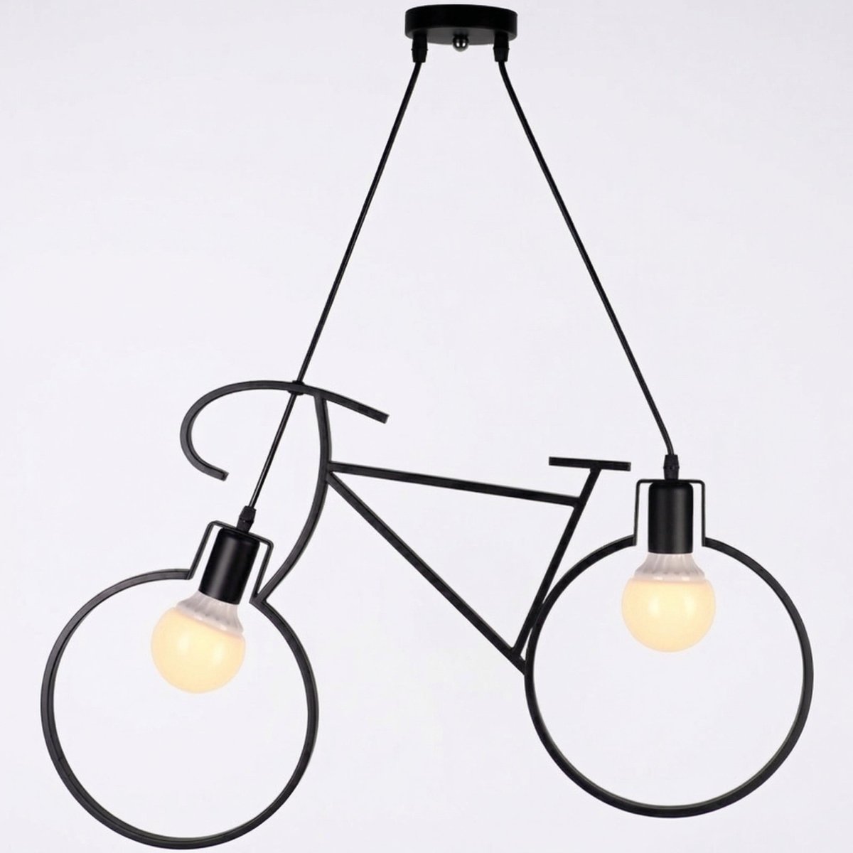 Luminária Pendente com Estrutura de Bicicleta em Ferro Preto, Design Nórdico de Dois Lumes, 12 Polegadas