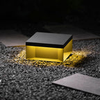 Black box outdoor light detail showing sandblasted finish