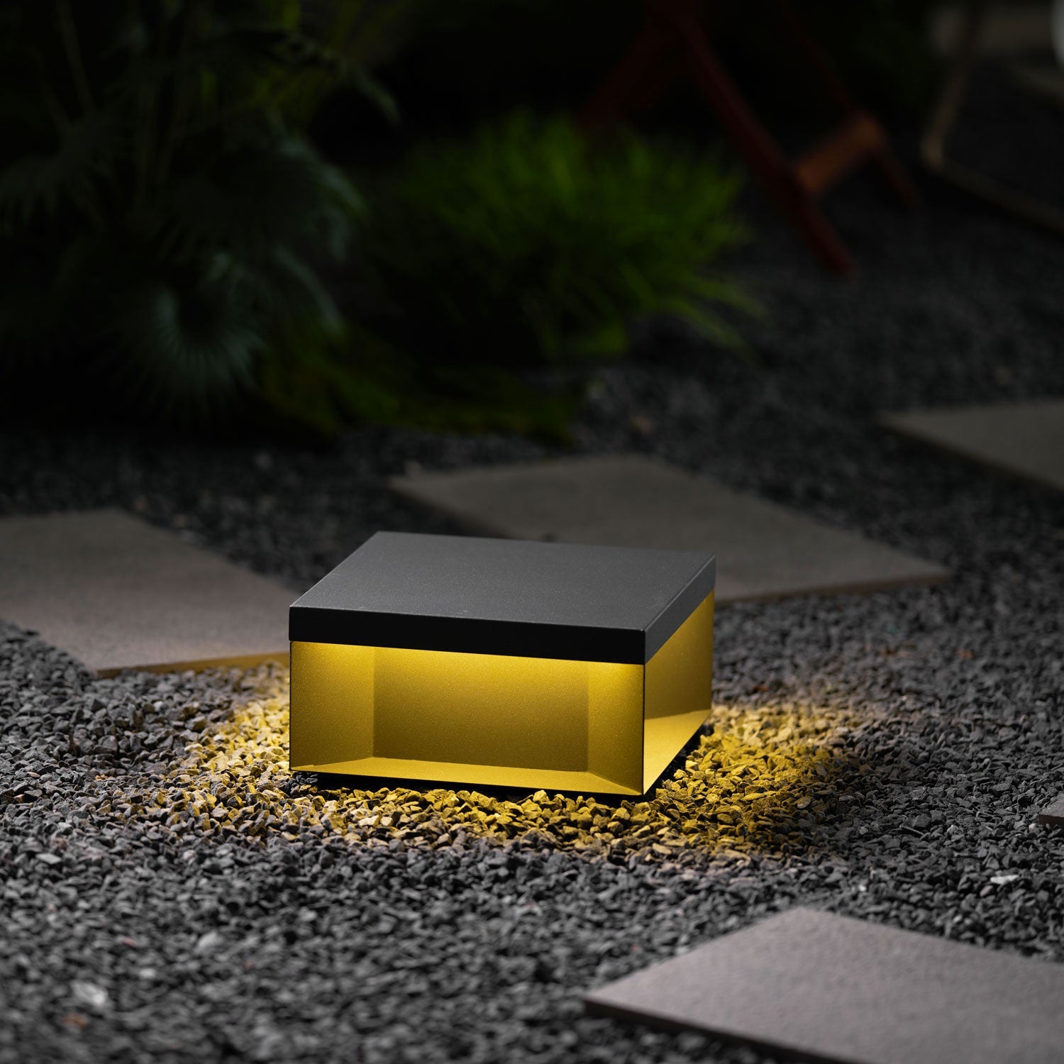 Square black post lamp with even frosted acrylic glow