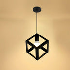 Pendant Light, Open Cube Iron Frame, 12-Inch Industrial Style