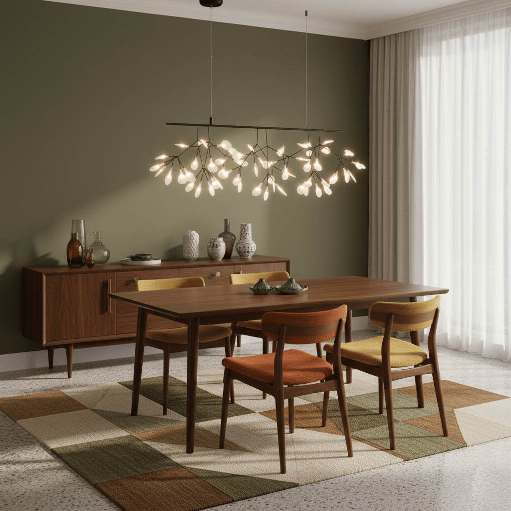 Branch chandelier with warm scattered tips in a black finish