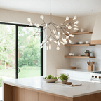 Firefly LED chandelier with delicate lit tips on a ceiling