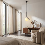Pendant Light, Angled Iron Frame, Frosted Glass Globe Shade, 12-Inch