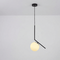 Pendant Light, Angled Iron Frame, Frosted Glass Globe Shade, 12-Inch