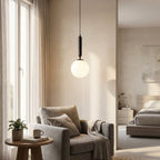 Pendant Light, Black Iron Frame, Frosted Glass Sphere, 12-Inch, Adjustable Cable