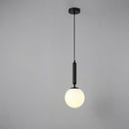 Pendant Light, Black Iron Frame, Frosted Glass Sphere, 12-Inch, Adjustable Cable
