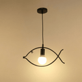 Fish Frame Pendant Light, Black Iron Finish, Nordic-Industrial Style, 18 Inch