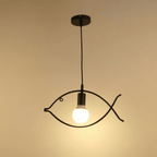 Fish Frame Pendant Light, Black Iron Finish, Nordic-Industrial Style, 18 Inch