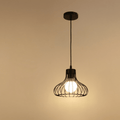 Luminária Pendente com Gaiola Curvada, Ferro Preto Industrial, Diâmetro de 12 Polegadas