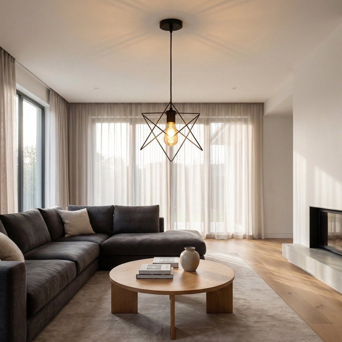 Pendant Light, Open Star Iron Frame, Geometric Silhouette Design