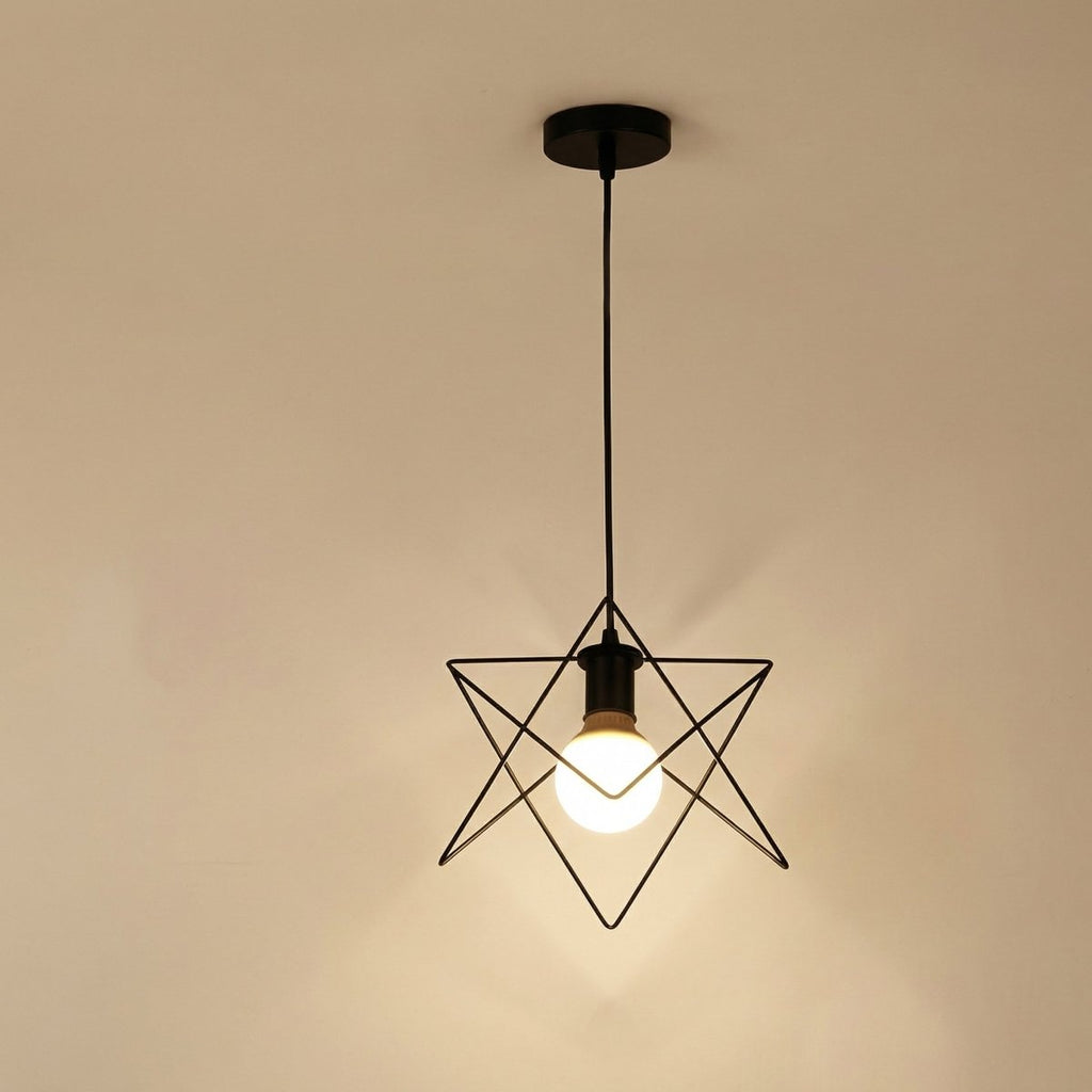 Pendant Light, Open Star Iron Frame, Geometric Silhouette Design