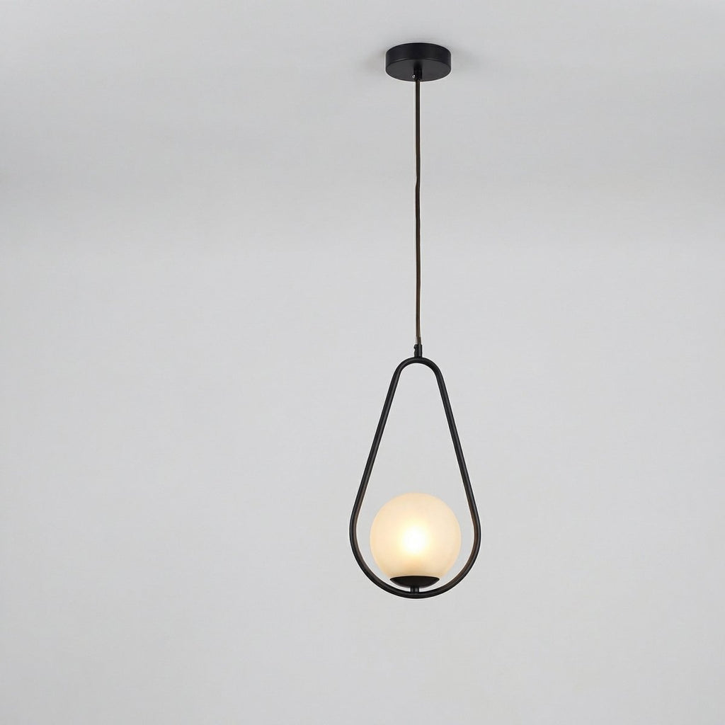 Nordisk pendellampe, dråbeformet silhuet, sort jern og glas, 12 tommer