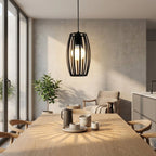 Suspension cage ovale, cadre en fer noir, style nordique industriel