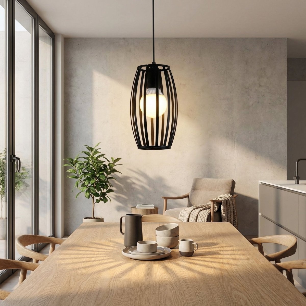 Suspension cage ovale, cadre en fer noir, style nordique industriel