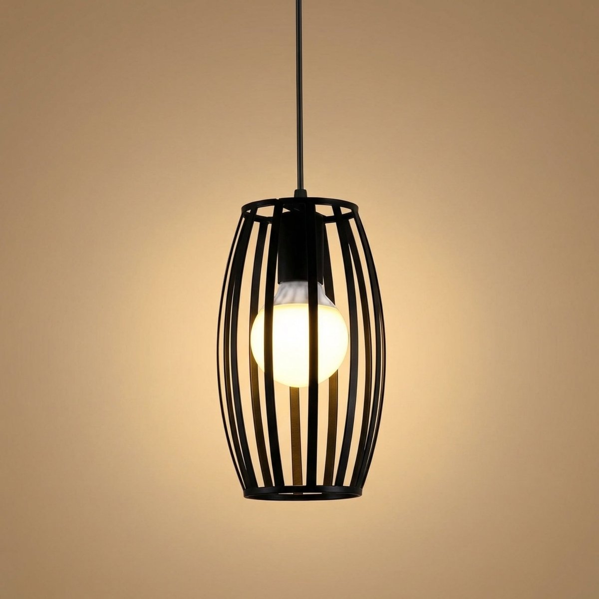 Suspension cage ovale, cadre en fer noir, style nordique industriel