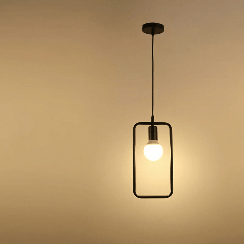 Sort jernpendel, åben rektangulær ramme, moderne minimalistisk, 24x12 tommer