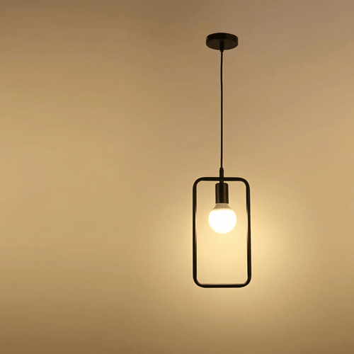 Black Iron Pendant Light, Open Rectangular Frame, Modern Minimalist, 24x12 In