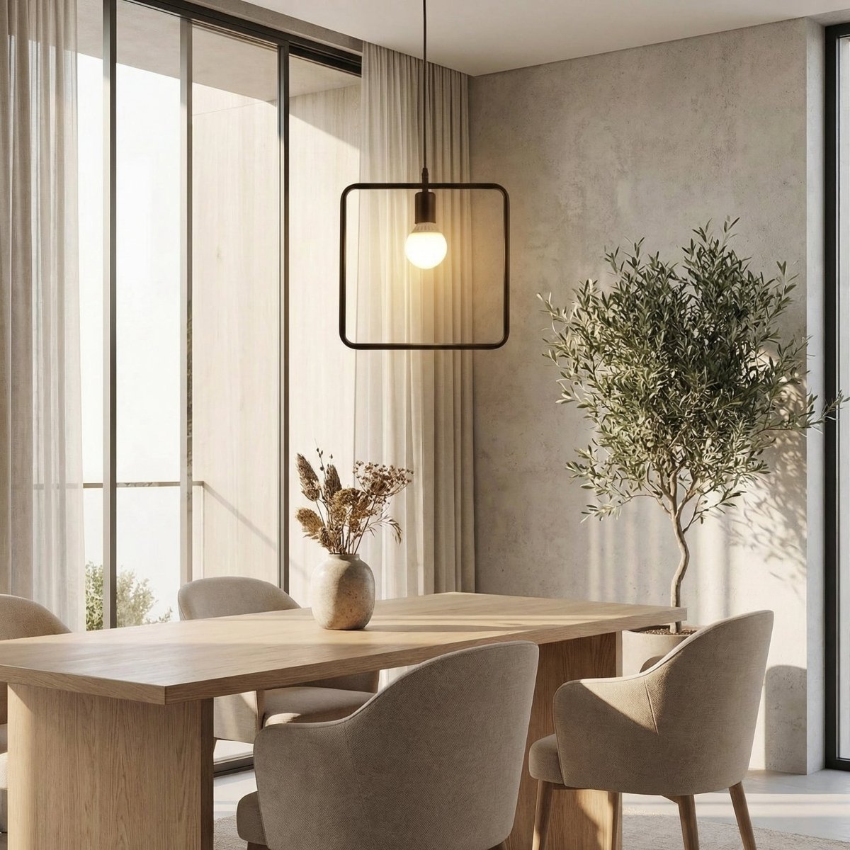 Pendellampe, åben firkantet jernramme, moderne minimalistisk design, 12 tommer