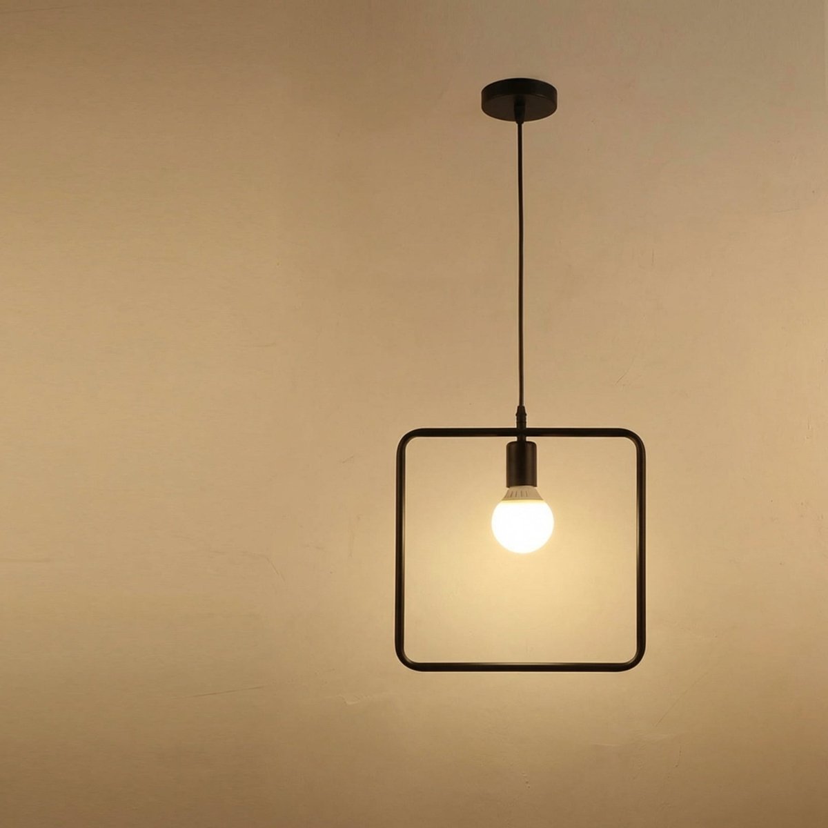 Pendellampe, åben firkantet jernramme, moderne minimalistisk design, 12 tommer