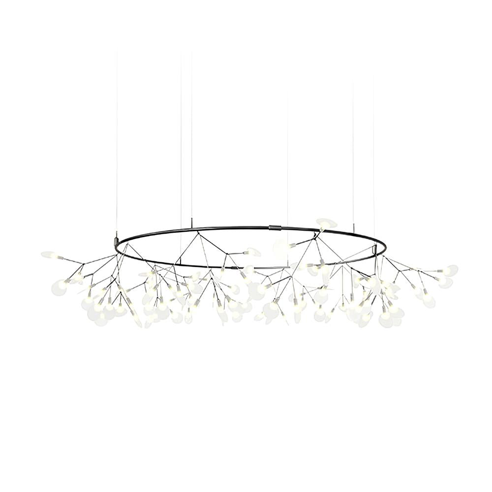Black firefly LED chandelier with scattered points of warm light