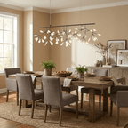 Black branch chandelier casting soft scattered light