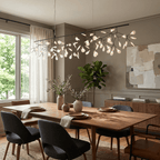 Black firefly LED chandelier with warm glowing tips on branches