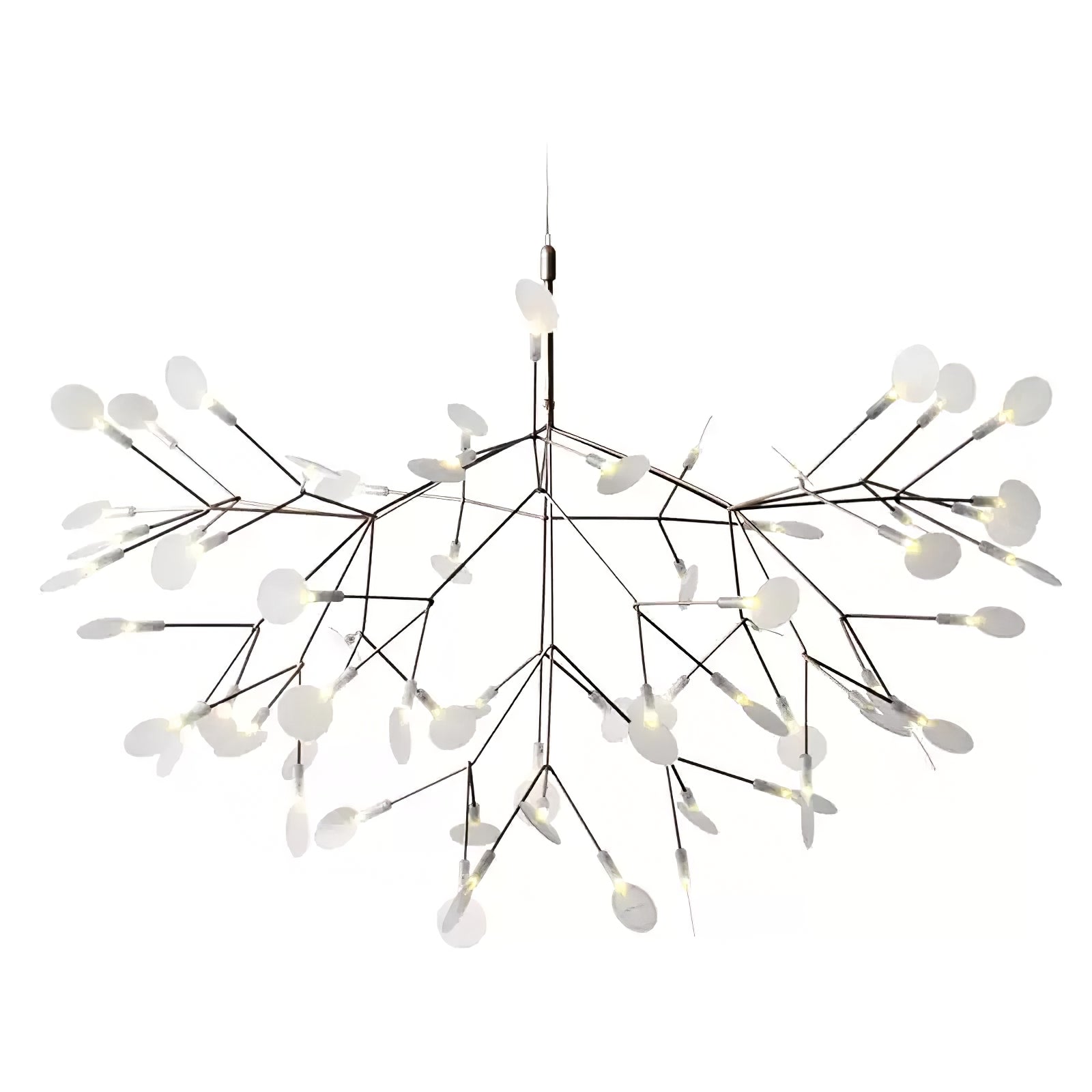 Firefly LED chandelier glowing softly above a dining setting