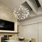 Branch LED chandelier blooming with soft firefly light