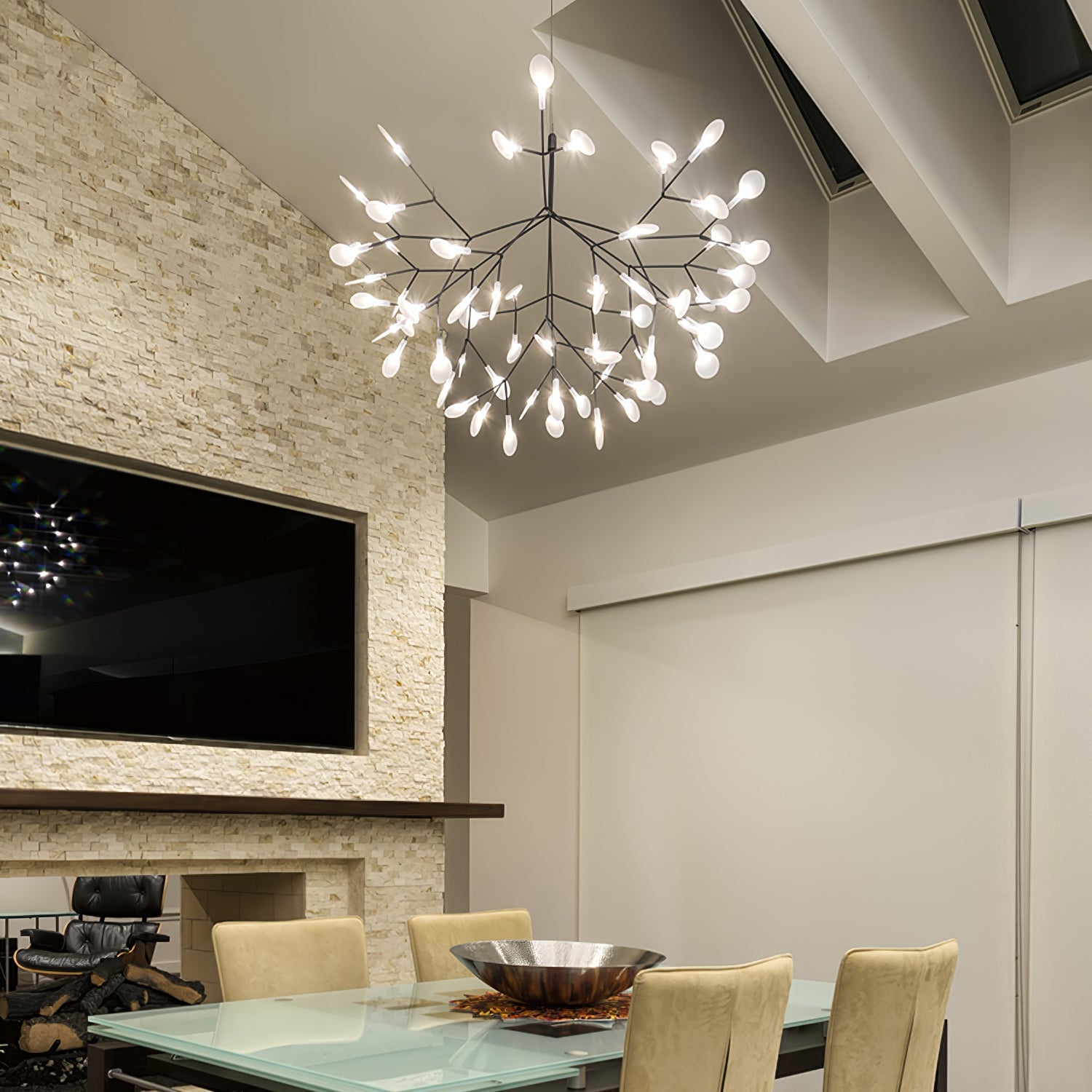 Firefly LED Chandelier, Black Branch Design, Dimmable, 30-135 Heads