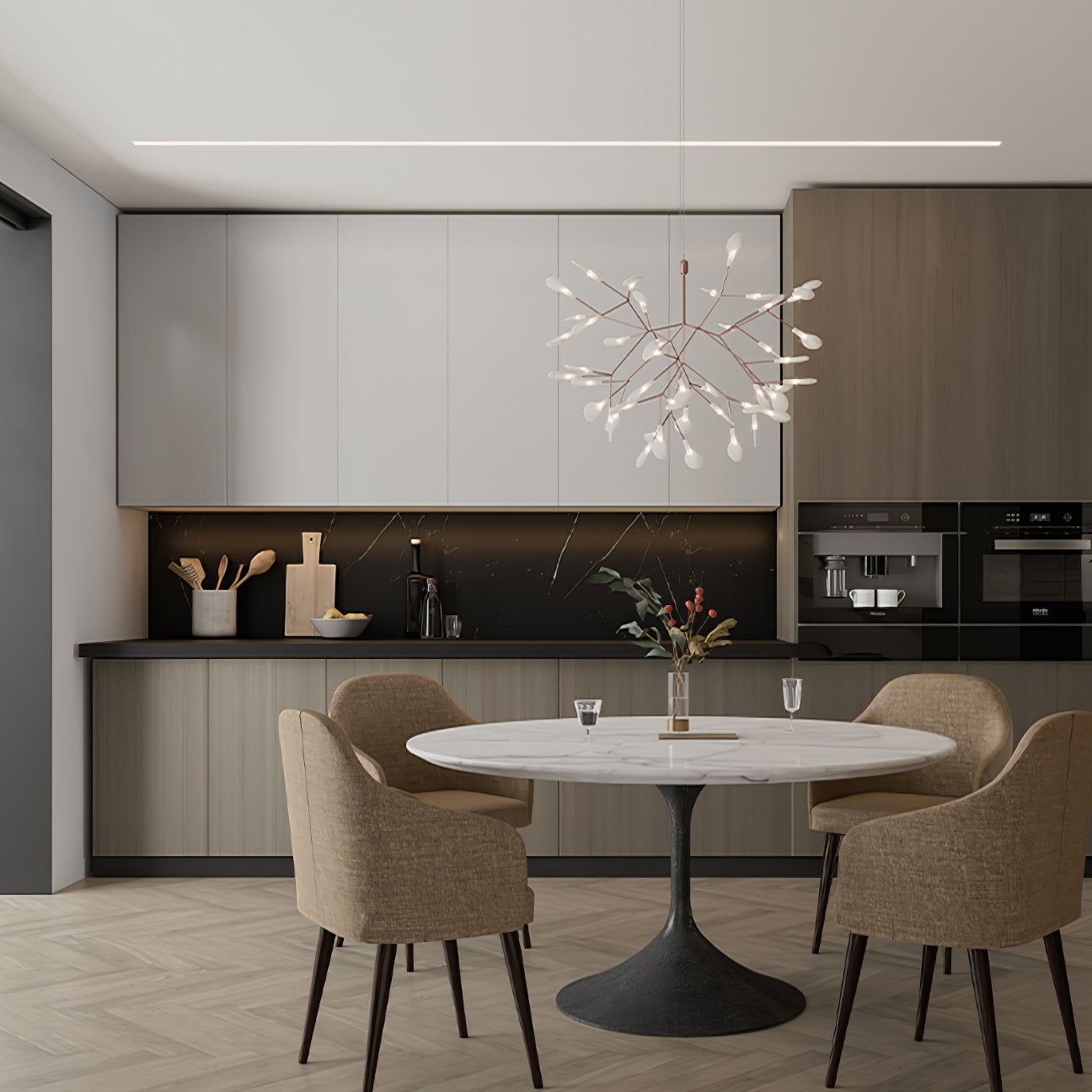Firefly LED Chandelier, Black Branch Design, Dimmable, 30-135 Heads