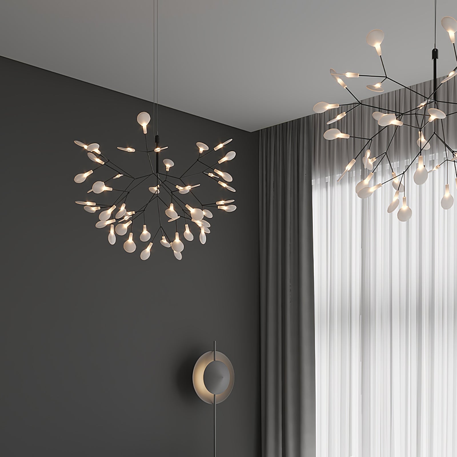 Firefly LED Chandelier, Black Branch Design, Dimmable, 30-135 Heads