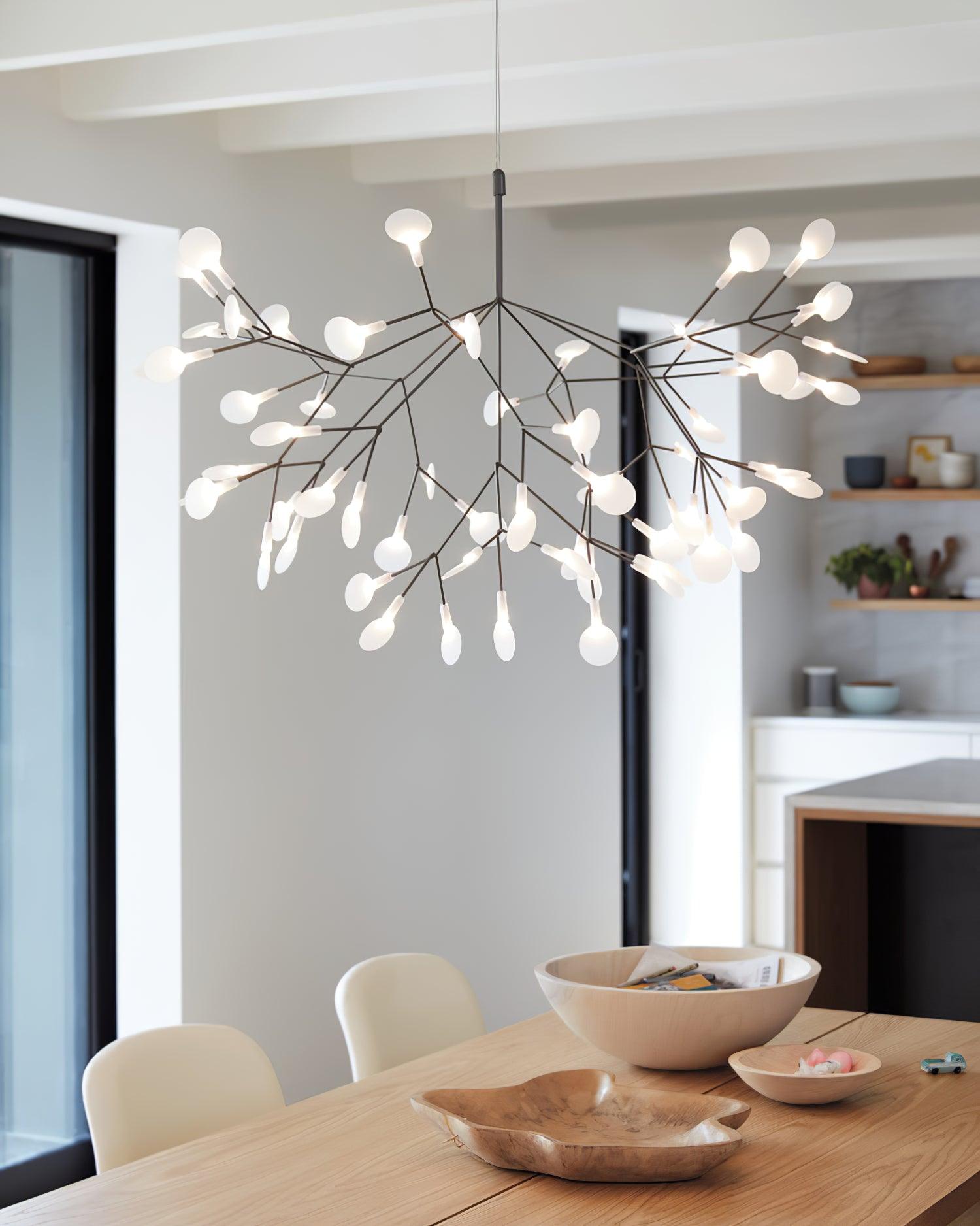 Firefly LED Chandelier, Black Branch Design, Dimmable, 30-135 Heads