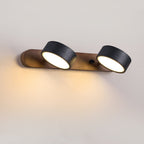 Black travertine wall sconce with walnut frame and rotating heads